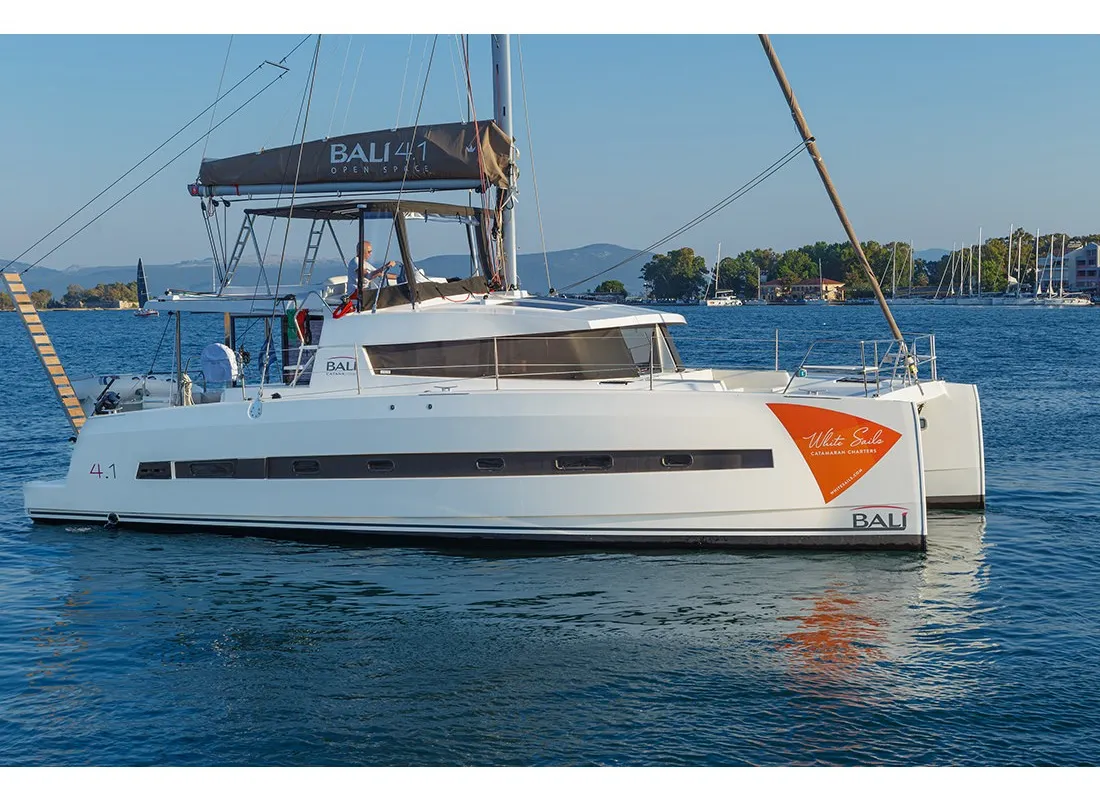 Exterior view of Paspartu, a Bali 4.1 catamaran at Municipal Unit of Anaktorio, Greece