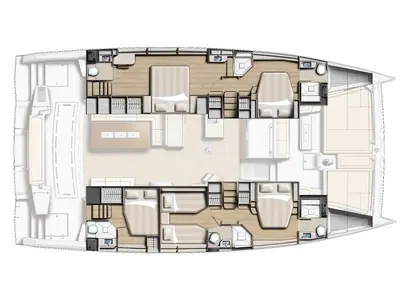 Floor plan of License To Chill, a Bali 5.4 catamaran at Preveza, Greece