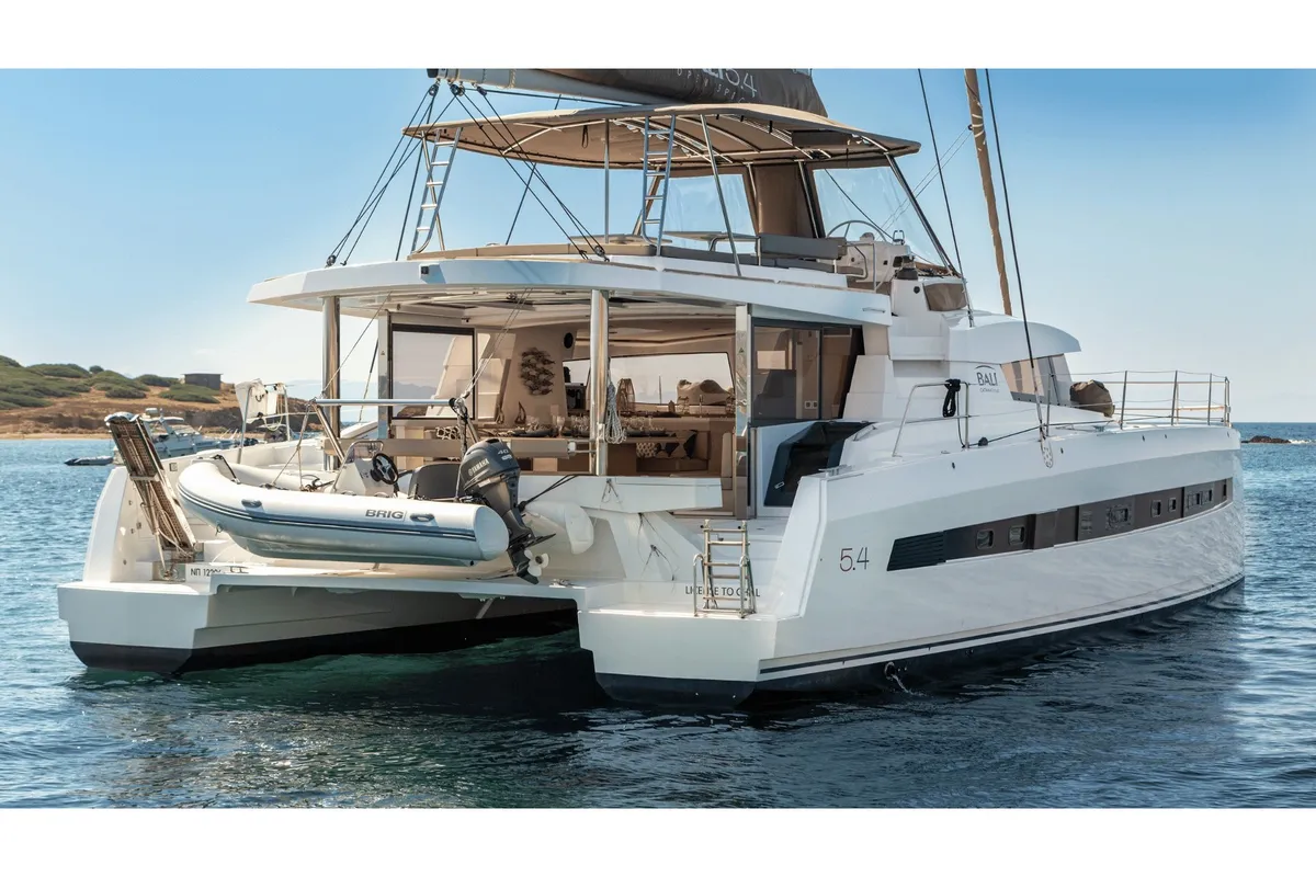 Exterior view of License To Chill, a Bali 5.4 catamaran at Preveza, Greece