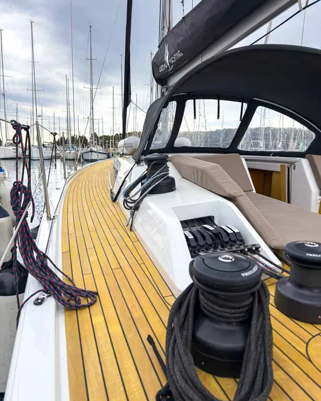 Deck of Destiny, a Grand Soleil 44 Performance sailboat at Grad Pula, Croatia