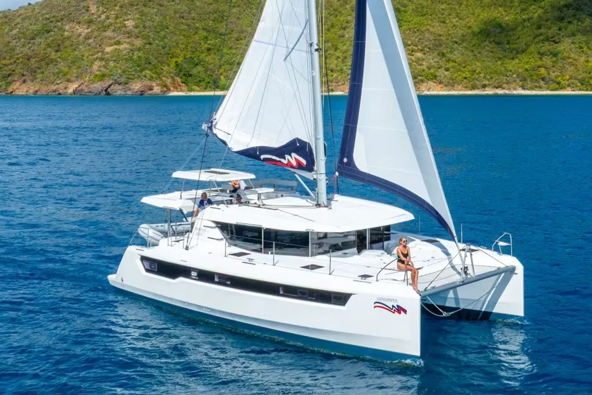 Exterior view of Moorings 4600 - 4 Exclusive Plus, a Leopard 46 catamaran at Bois D'Orange, Saint Lucia