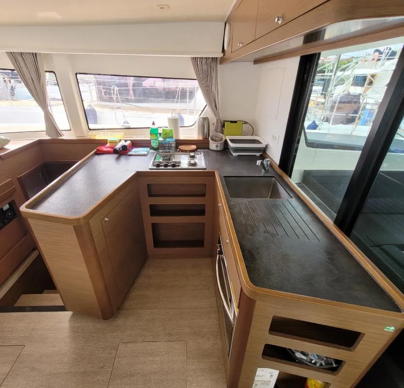 Galley of Best Love, a Lagoon 42 catamaran at Roche Caiman, Seychelles