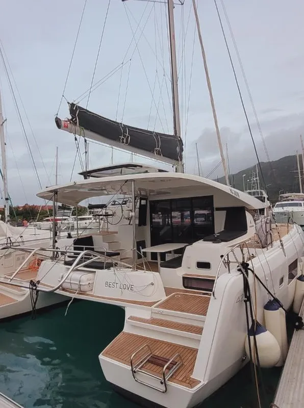 Exterior view of Best Love, a Lagoon 42 catamaran at Roche Caiman, Seychelles