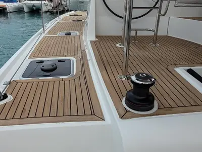 Deck of Best Love, a Lagoon 42 catamaran at Roche Caiman, Seychelles