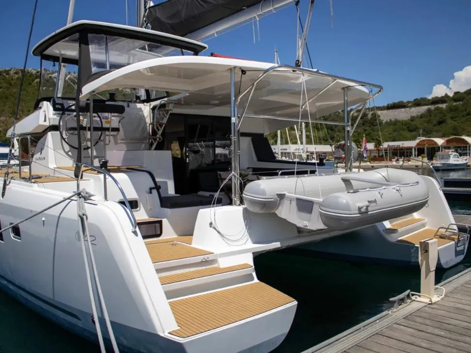 Exterior view of Best Love, a Lagoon 42 catamaran at Roche Caiman, Seychelles