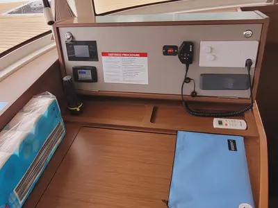 Cockpit of Best Love, a Lagoon 42 catamaran at Roche Caiman, Seychelles