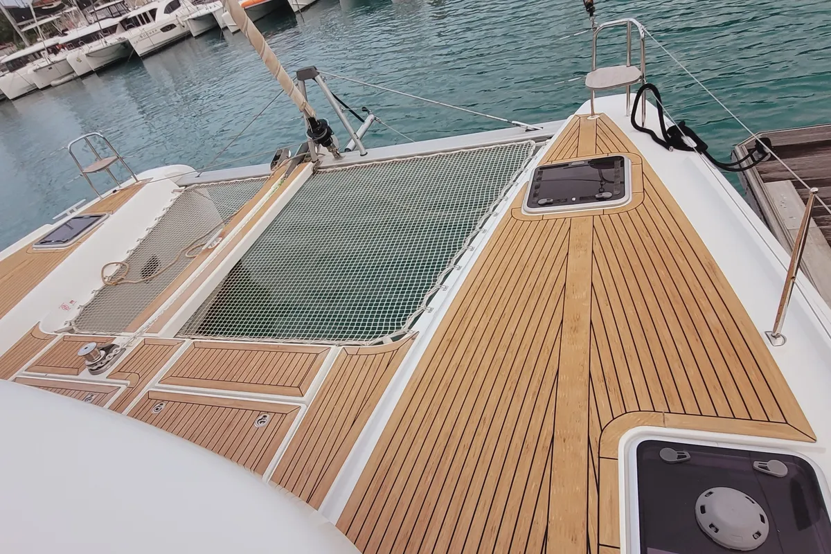 Deck of Best Love, a Lagoon 42 catamaran at Roche Caiman, Seychelles
