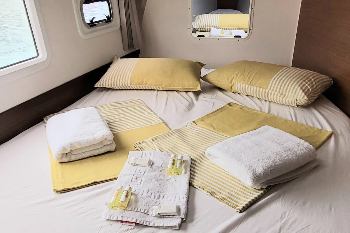 Cabin on Best Love, a Lagoon 42 catamaran at Roche Caiman, Seychelles