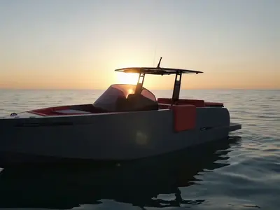 Little Moana, a De Antonio D28 Open motorboat at Ibiza, Spain
