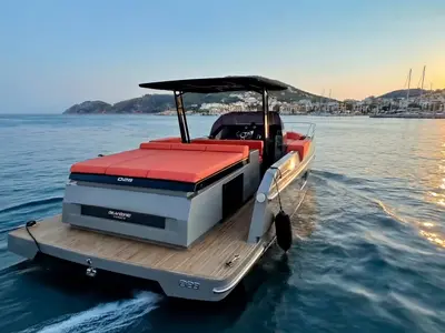 Little Moana, a De Antonio D28 Open motorboat at Ibiza, Spain