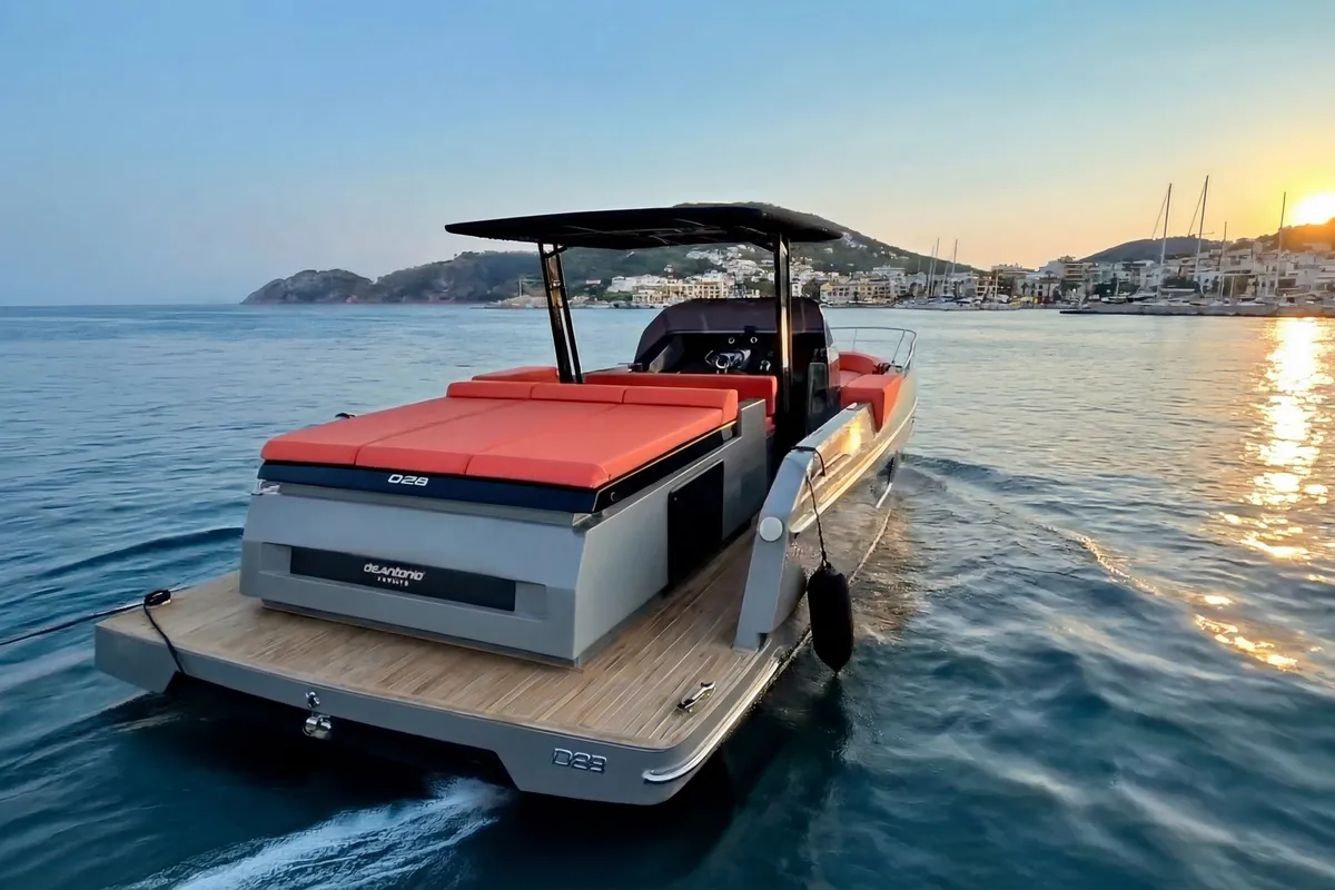 Little Moana, a De Antonio D28 Open motorboat at Ibiza, Spain