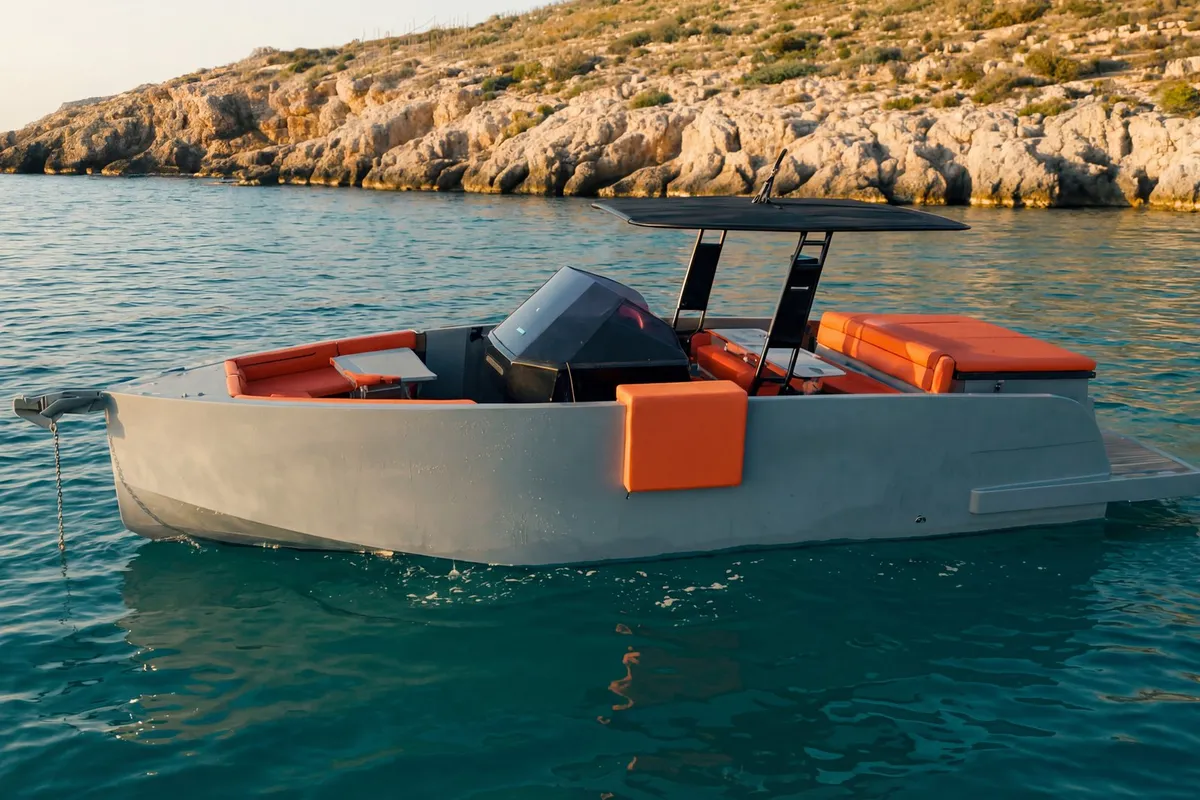 Little Moana, a De Antonio D28 Open motorboat at Ibiza, Spain