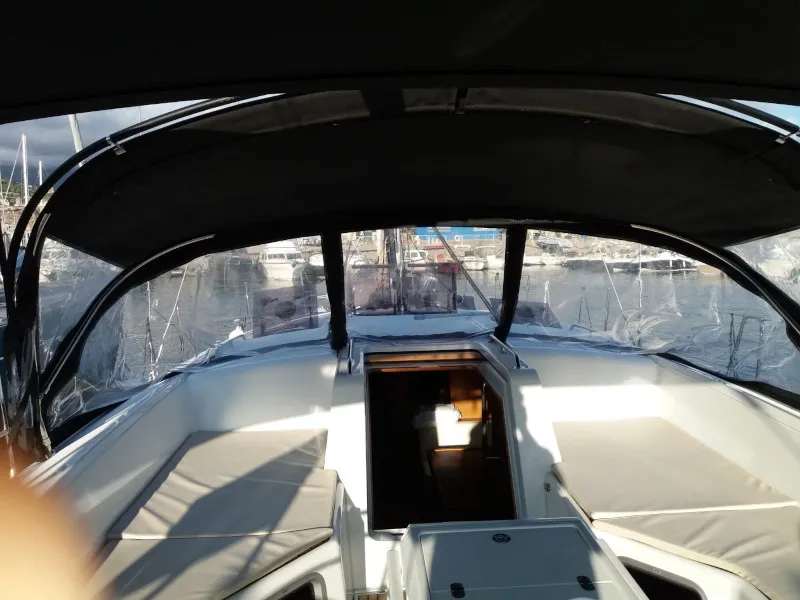 Deck of Zaniah, a Jeanneau 54 sailboat at Salerno, Italy