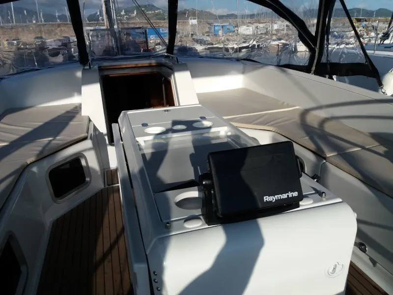 Cockpit of Zaniah, a Jeanneau 54 sailboat at Salerno, Italy