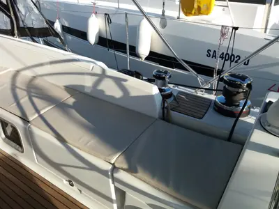 Deck of Zaniah, a Jeanneau 54 sailboat at Salerno, Italy