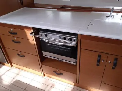 Galley of Zaniah, a Jeanneau 54 sailboat at Salerno, Italy