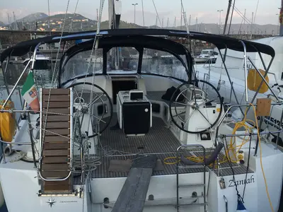 Cockpit of Zaniah, a Jeanneau 54 sailboat at Salerno, Italy