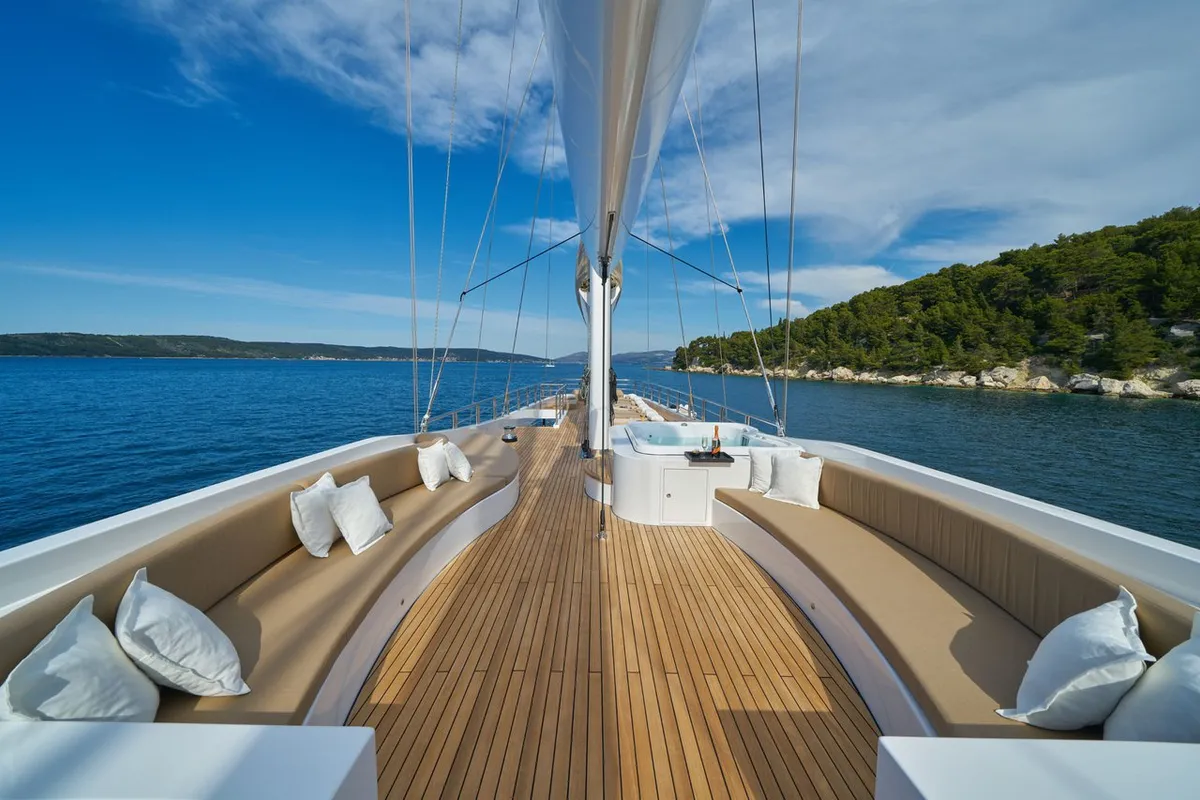 Deck of Acapella, a Custom Made Acapella sailboat at Split, Croatia