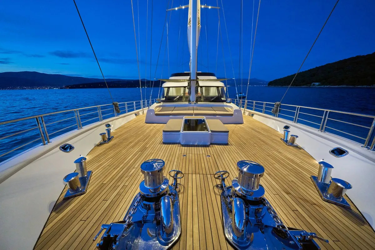 Deck of Acapella, a Custom Made Acapella sailboat at Split, Croatia