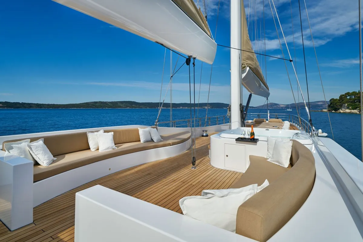 Deck of Acapella, a Custom Made Acapella sailboat at Split, Croatia