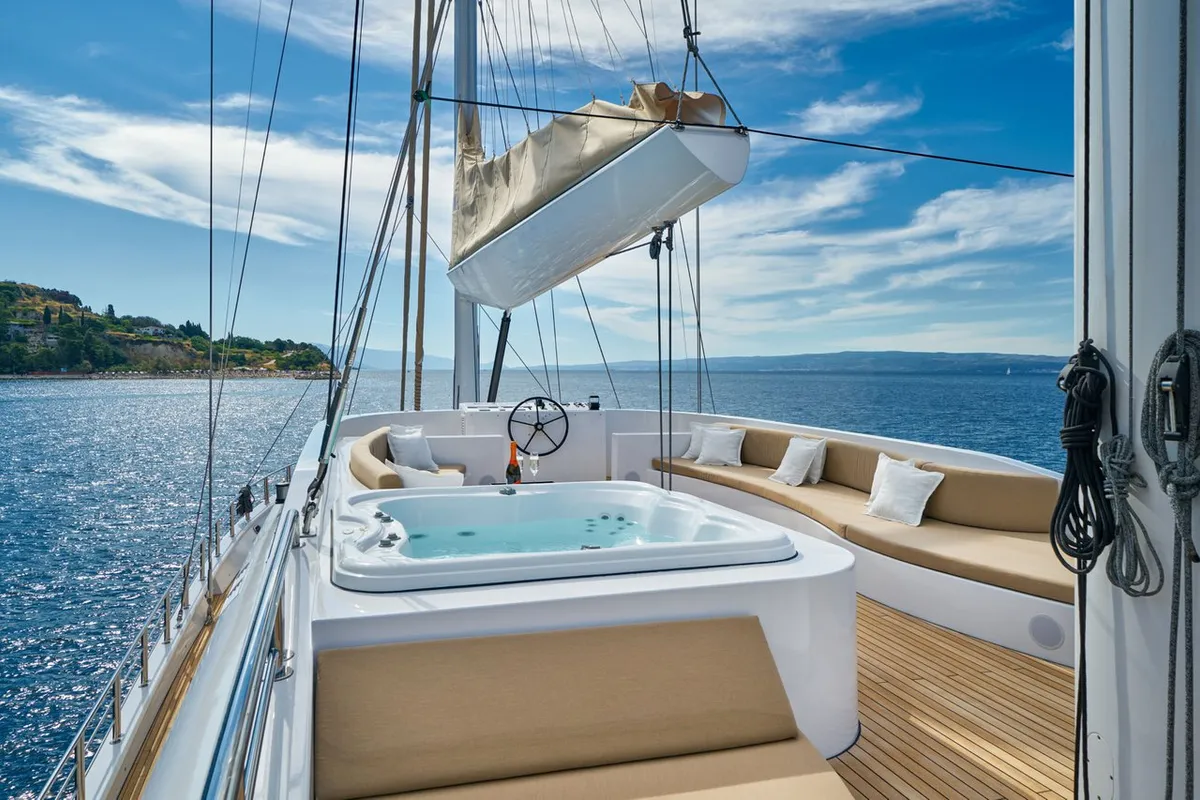 Deck of Acapella, a Custom Made Acapella sailboat at Split, Croatia