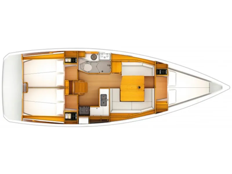 Floor plan of Verona, a Jeanneau Sun Odyssey 389 sailboat at Kontokali, Greece