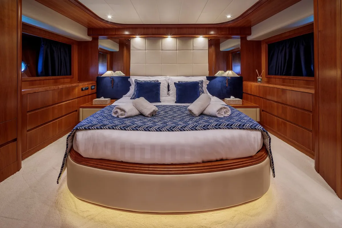 Cabin on Freedom, a Alalunga 78 motor yacht at Athens, Greece