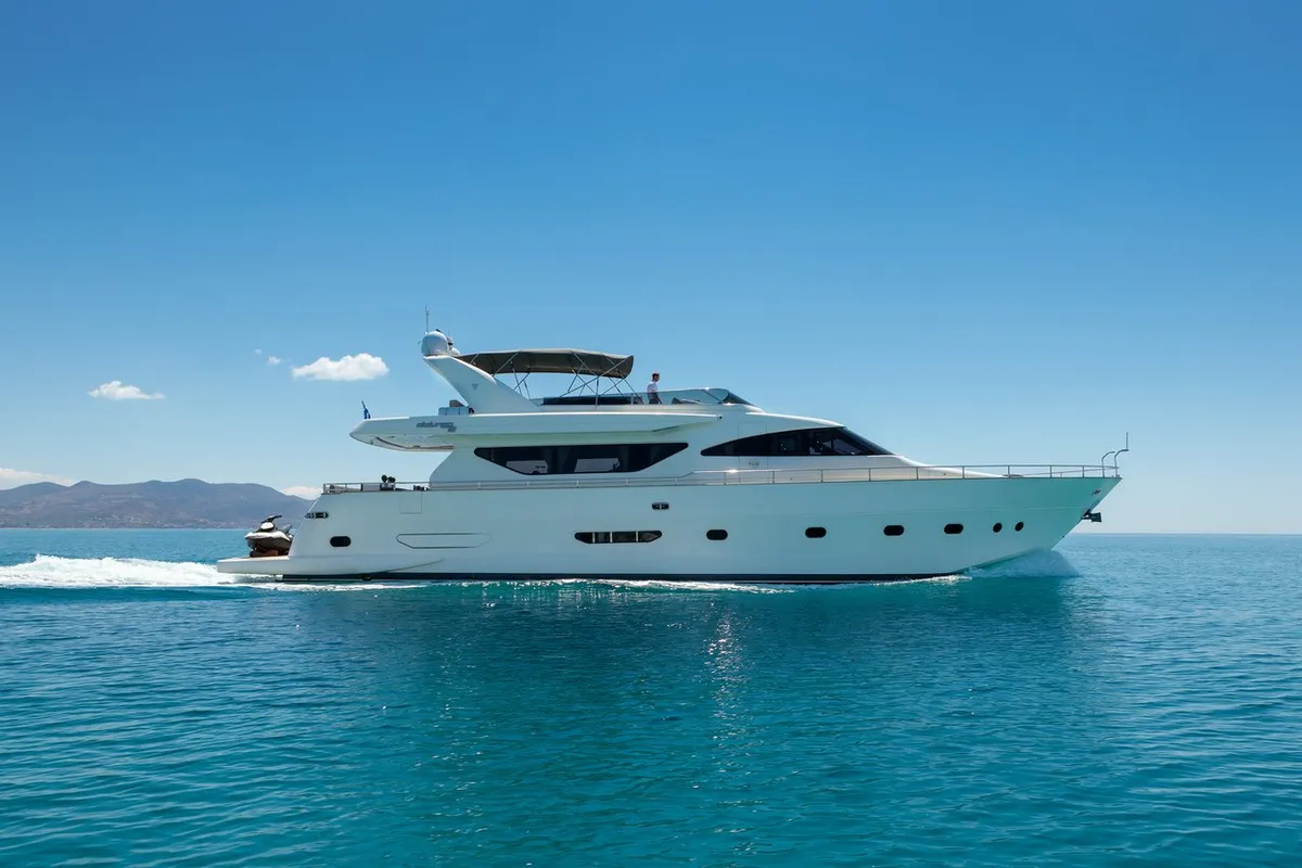 Exterior view of Freedom, a Alalunga 78 motor yacht at Athens, Greece