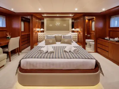 Cabin on Freedom, a Alalunga 78 motor yacht at Athens, Greece