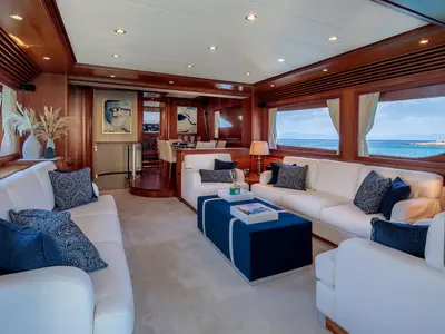 Salon of Freedom, a Alalunga 78 motor yacht at Athens, Greece