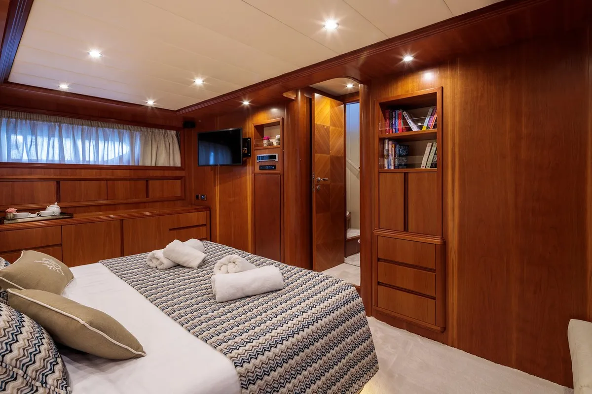 Cabin on Freedom, a Alalunga 78 motor yacht at Athens, Greece