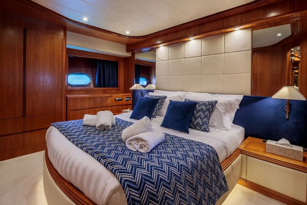 Cabin on Freedom, a Alalunga 78 motor yacht at Athens, Greece