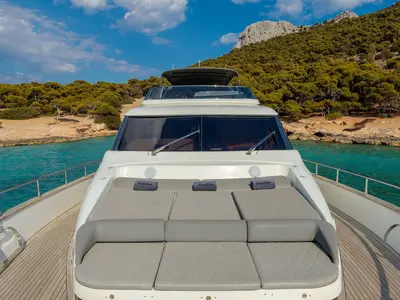 Deck of Freedom, a Alalunga 78 motor yacht at Athens, Greece