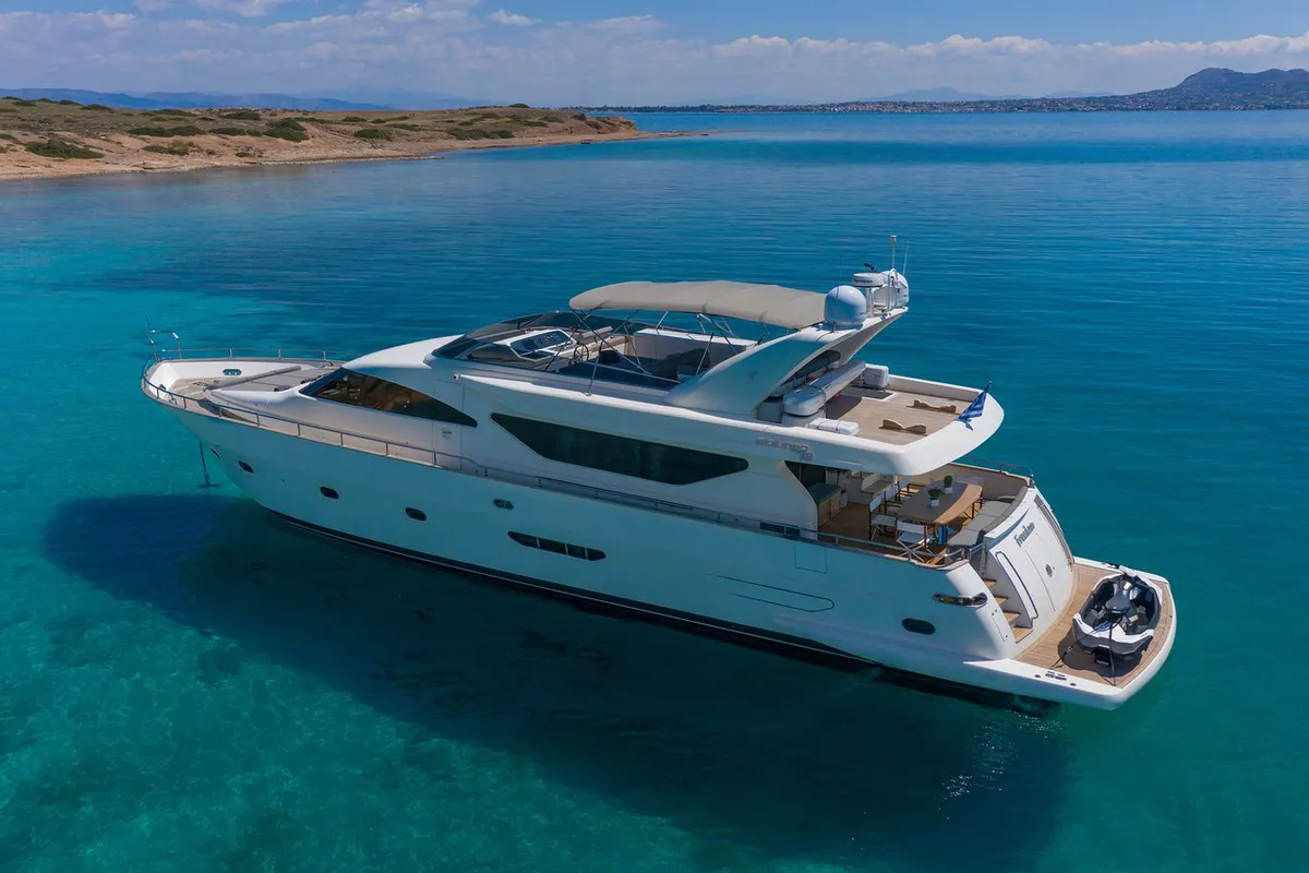 Exterior view of Freedom, a Alalunga 78 motor yacht at Athens, Greece