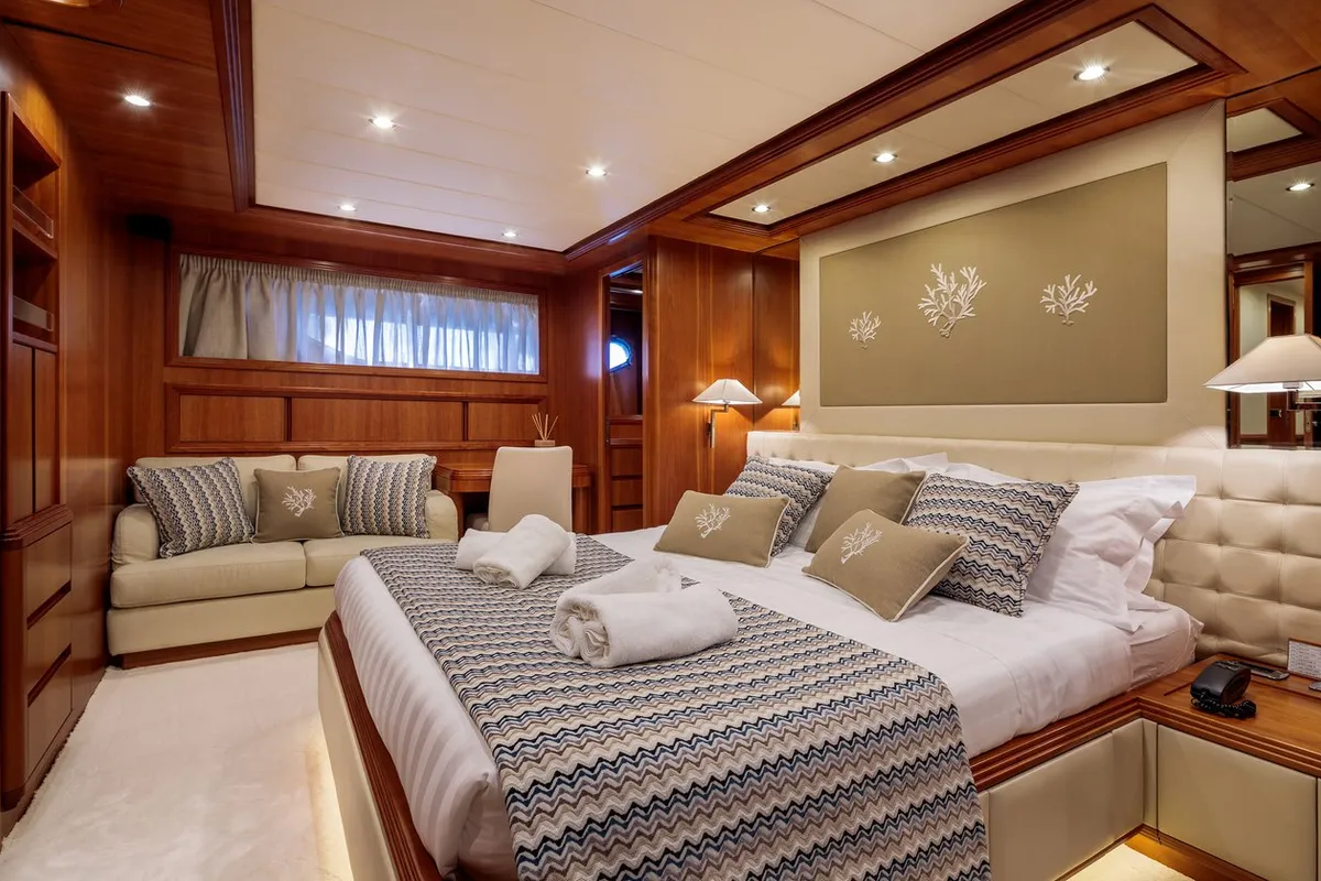 Cabin on Freedom, a Alalunga 78 motor yacht at Athens, Greece