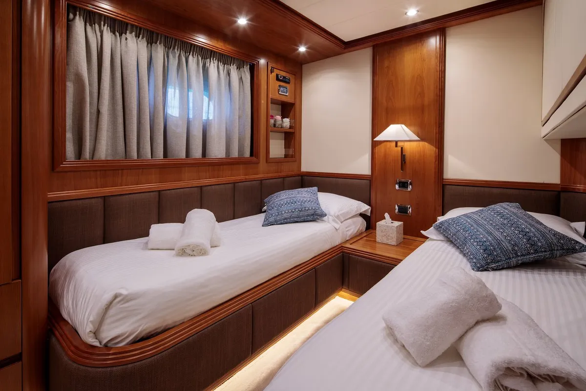 Cabin on Freedom, a Alalunga 78 motor yacht at Athens, Greece