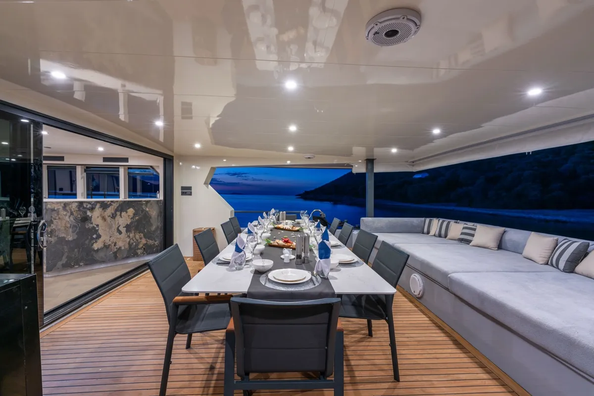 Deck of CALM DOWN, a Gulet Custom built 183 motor yacht at Bodrum, Turkey