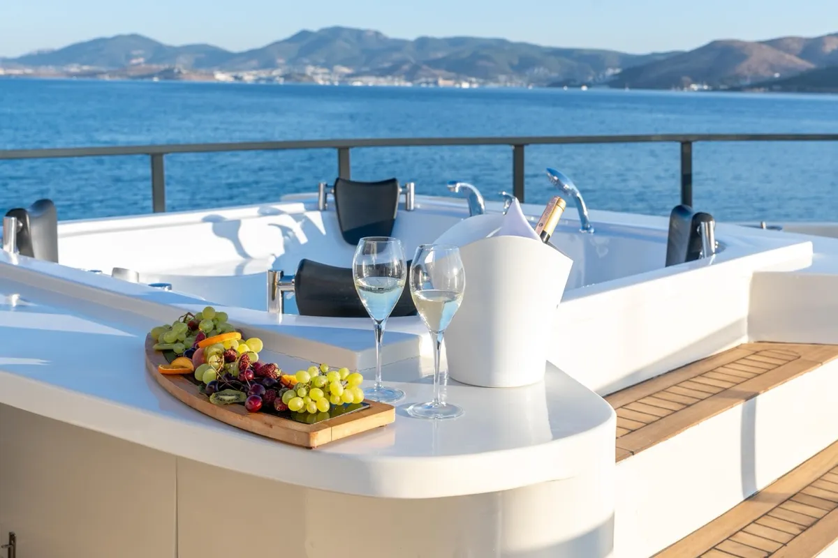 Deck of CALM DOWN, a Gulet Custom built 183 motor yacht at Bodrum, Turkey