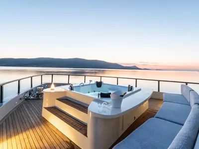 Deck of CALM DOWN, a Gulet Custom built 183 motor yacht at Bodrum, Turkey