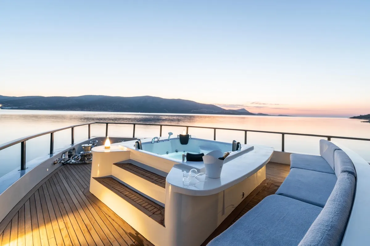 Deck of CALM DOWN, a Gulet Custom built 183 motor yacht at Bodrum, Turkey