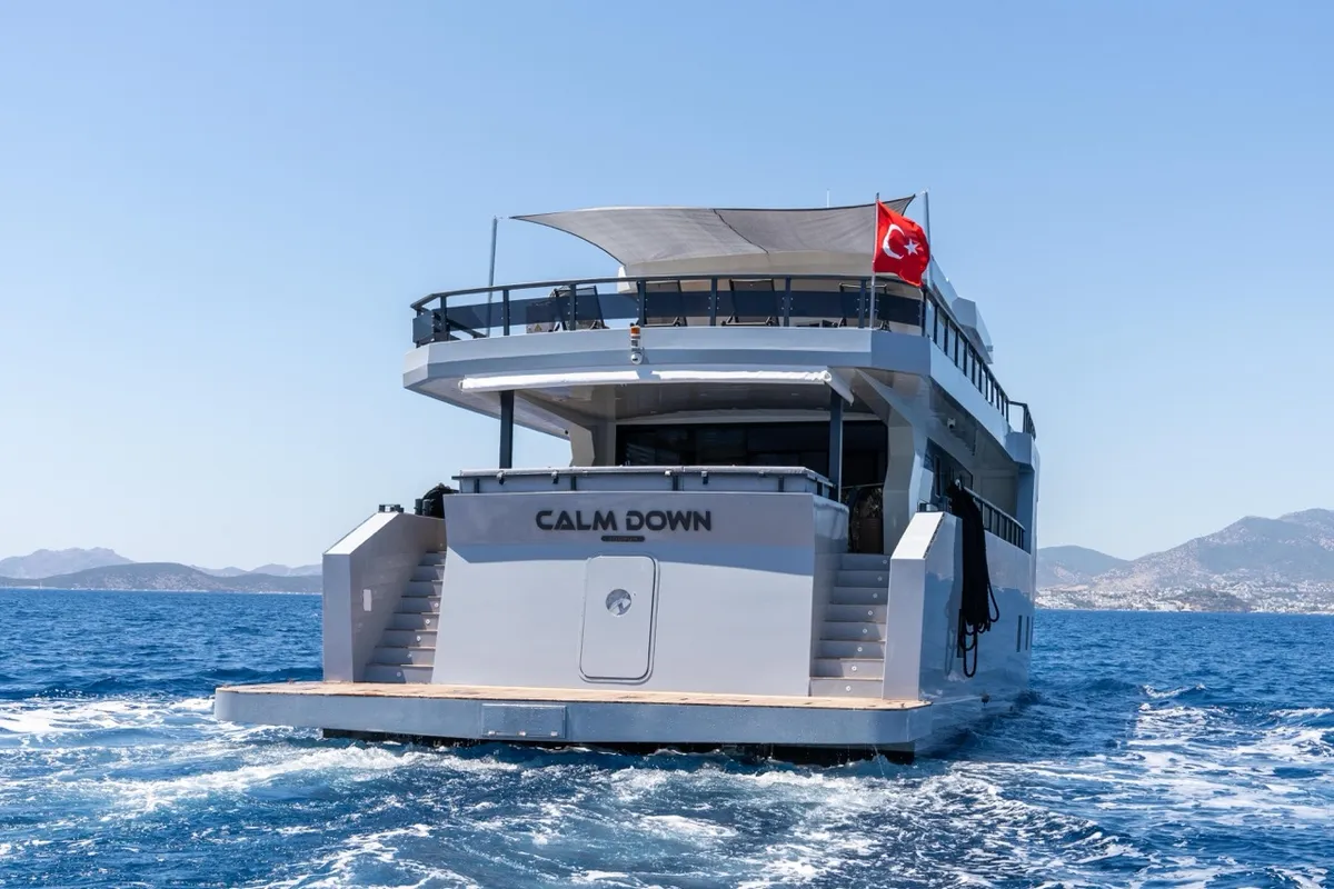 Exterior view of CALM DOWN, a Gulet Custom built 183 motor yacht at Bodrum, Turkey