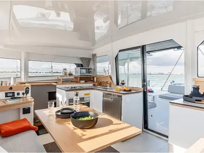 Salon of EVERDREAM, a Excess 11 catamaran at Ajaccio, France