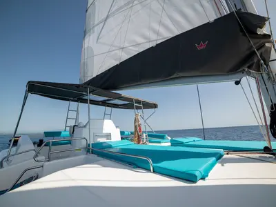 Deck of Inrada, a Dufour 48 Catamaran catamaran at Salerno, Italy