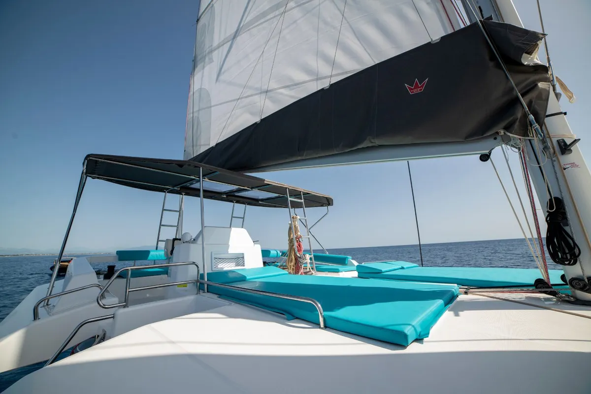 Deck of Inrada, a Dufour 48 Catamaran catamaran at Salerno, Italy
