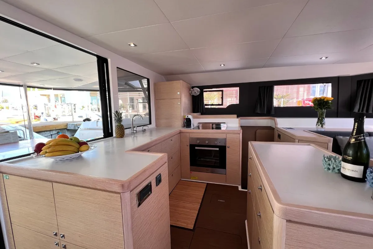 Galley of Inrada, a Dufour 48 Catamaran catamaran at Salerno, Italy