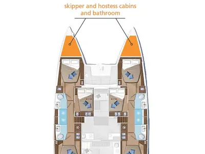 Floor plan of Tigrus, a Lagoon 50 catamaran at Roche Caiman, Seychelles