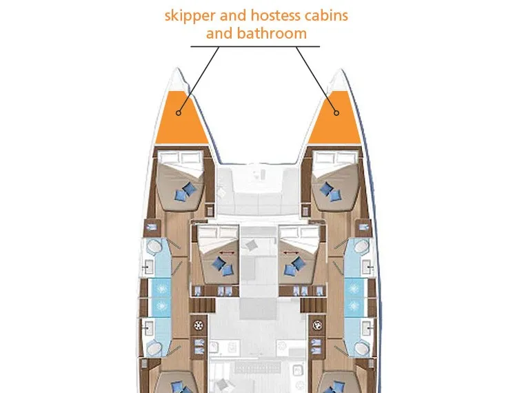 Floor plan of Tigrus, a Lagoon 50 catamaran at Roche Caiman, Seychelles