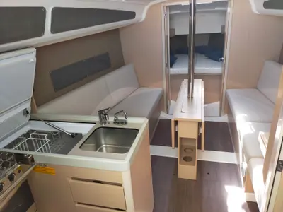 Galley of Fregugetta, a Beneteau Oceanis 30.1 sailboat at U Pàize, Italy
