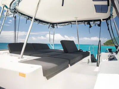 Deck of YUKI, a Lagoon 46 catamaran at Roche Caiman, Seychelles