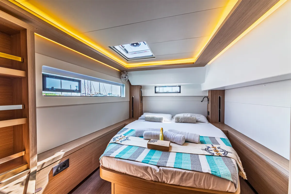Cabin on YUKI, a Lagoon 46 catamaran at Roche Caiman, Seychelles
